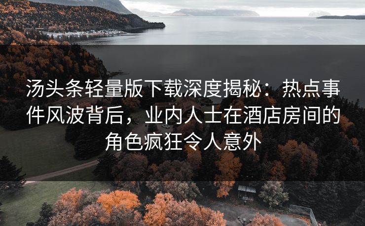 汤头条轻量版下载深度揭秘:热点事件风波背后,业内人士在酒店房间的角色疯狂令人意外 汤头条轻量版下载深度揭秘:热点事件风波背后,业内人士在酒店房间的角色疯狂令人意外