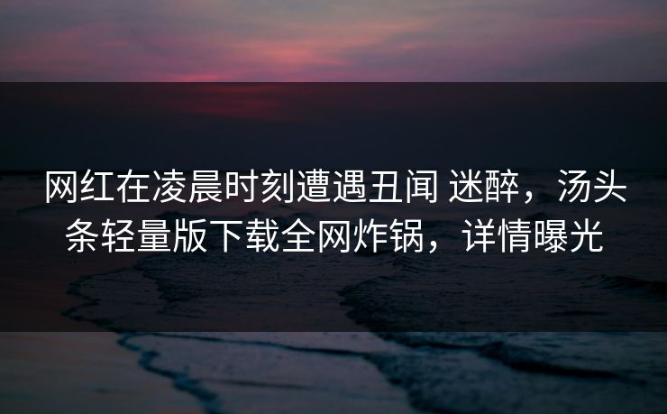 网红在凌晨时刻遭遇丑闻 迷醉，汤头条轻量版下载全网炸锅，详情曝光