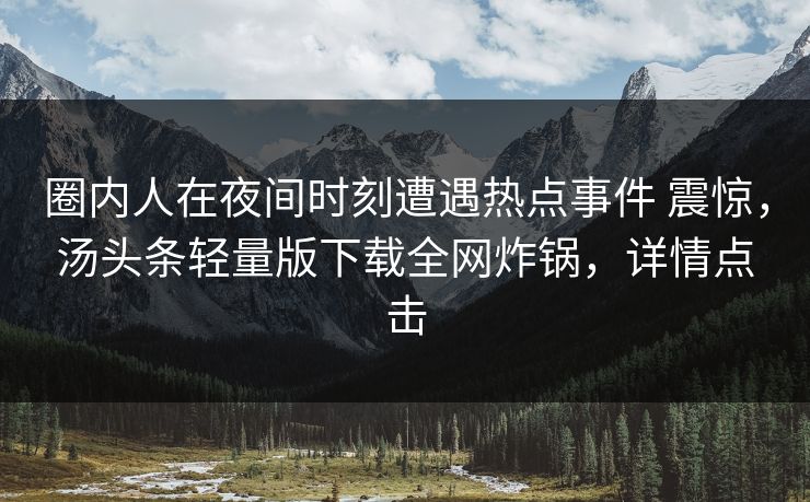 圈内人在夜间时刻遭遇热点事件 震惊，汤头条轻量版下载全网炸锅，详情点击